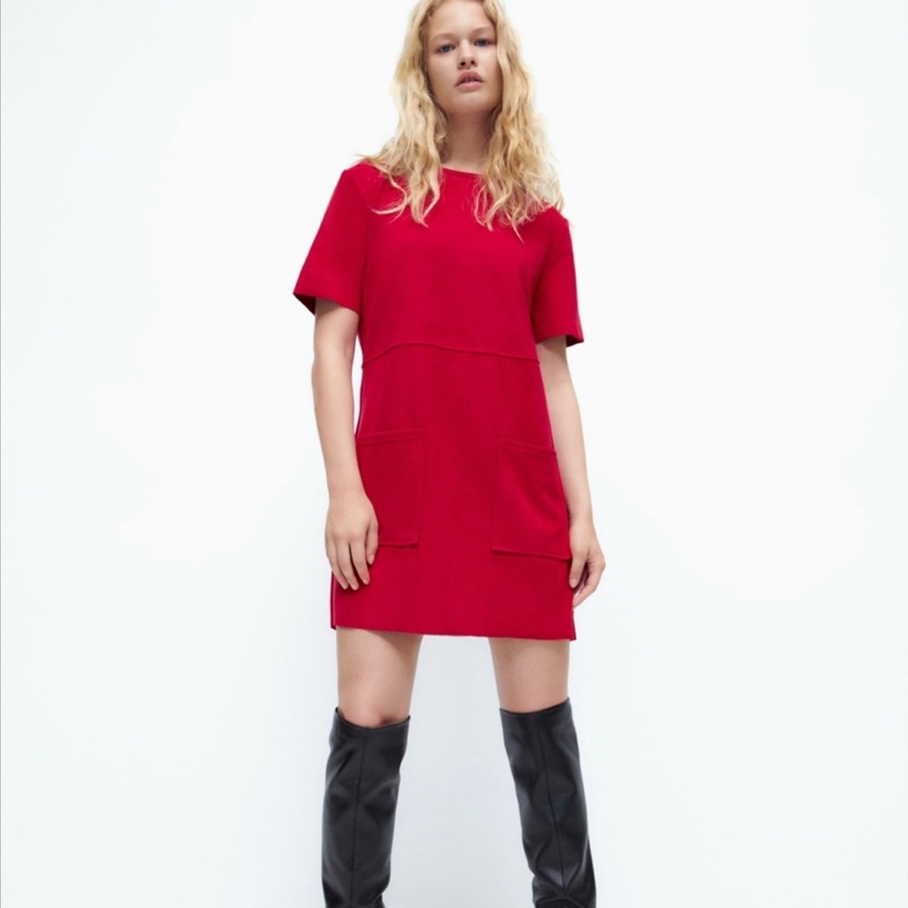 Zara Faux Suede Dress. Medum. Red